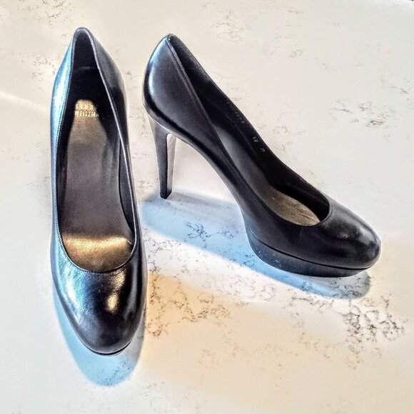 Stuart Weitzman Black Leather Platform Pumps - Picture 1 of 5